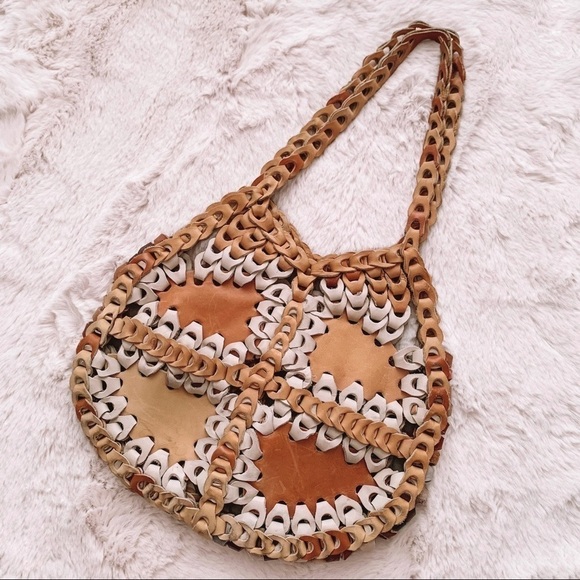 Vintage Handbags - 𝅺VINTAGE | 1970s Leather Chain Patchwork Shoulder Bag